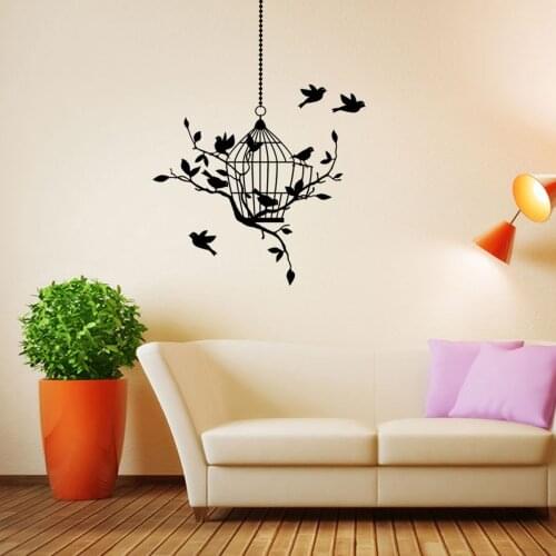 Black birdcage flying birds wall sticker Creative home decor living room Decals wallpaper bedroom nursery window decor