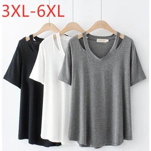 New 2021 Ladies Summer Plus Size Tops For Women Large Short Sleeve Loose Modal Elastic Gray White V-neck T-shirt 3XL 4XL 5XL 6XL