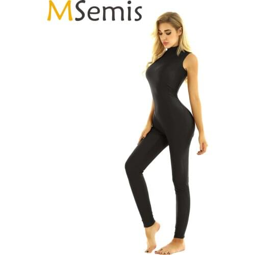 MSemis Gymnastics Clothes Dance Costume Yoga Ballet Leotards for Women Sleeveless Solid Color Unitard Bodycon Jumpsuits Swimsuit