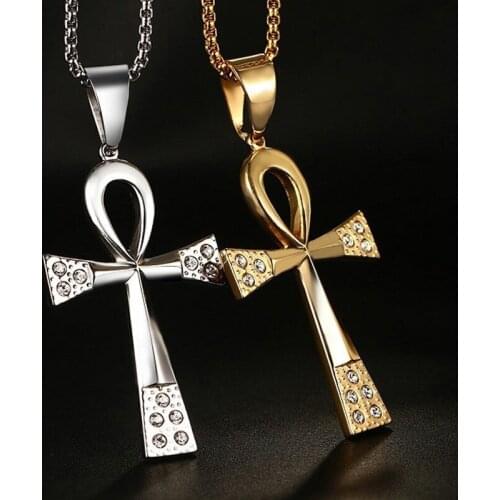 Cross Ankh Pendant Necklace Stainless Steel Women Men Amulet The Key To Life Necklace Accessories Crux Ansata NE254G