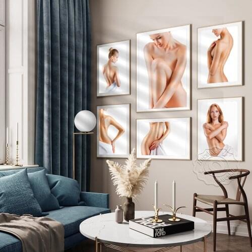 Modern Nude Portrait Art Posters, Beautiful Female Model Canvas Painting Art Prints, Beauty Salon Massage Room Wall Decor Mural