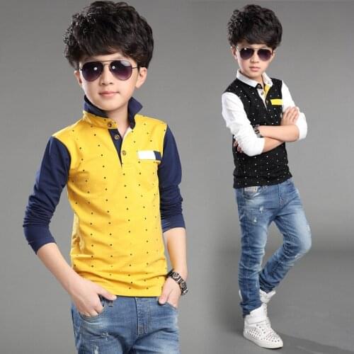 Boys Polo Dot Print Shirt 4 5 6 7 8 9 10 11 12 13 14 Years Long Sleeve Kids Clothes Cotton Children Tops Tee Teens Sweatshirt
