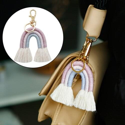 Weaving Rainbow Tassel Keychains Boho Keyring Key Holder Bag Charms Pendant Car Hanging Ornament