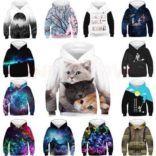 INPEPNOW Space 3D Print Astronaut Hoodies for Girl Sweat Shirt Cotton Clothes for Kids Hoodies for Boys Sweatshirt Pullovers 32