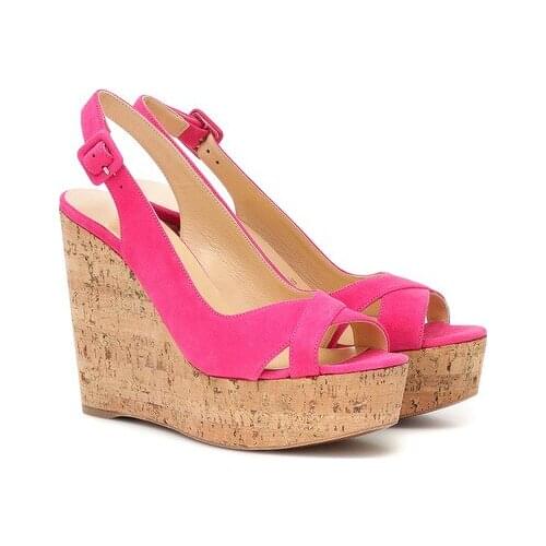 Summer rome fashion big size open toe sling platform sandals ladies buckle cork wood wedge party causal shoes woman talons hauts