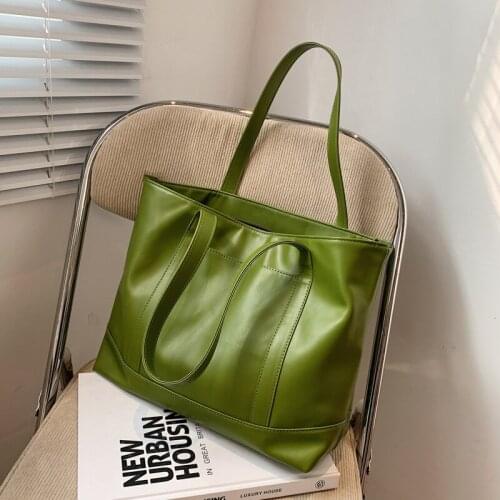 Large Capacity Quality Pu Leather Shoulder Bags for Women 2021 Luxury Simple Big Handbag Female Solid Color Travel Shopping Tote