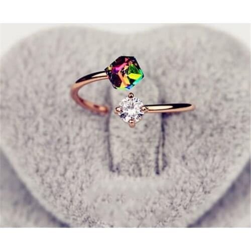 Explosion Models Colorful Ring Inlaid Rainbow Stone Zircon Ring Creative Personality Wedding Party Jewelry Gifts Accessories