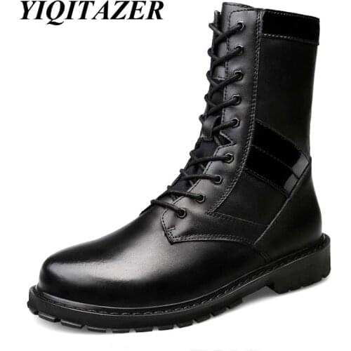 YIQITAZER 2018 Winter Fur Man Snow Amry Boots Shoes,Wool Inside Geniune Leather Mens Shoes Military Boots Black Plus 48 49 50