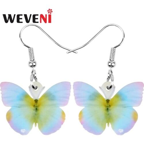 WEVENI Acrylic Morphidae Butterfly Earrings Print Cute Insect Animal Dangle Drop For Women Girl Kid Novelty Summer Jewelry Gift