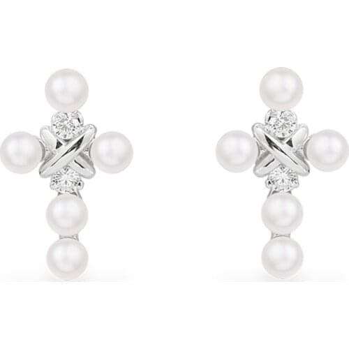 SLJELY Fashion Pure 925 Sterling Silver Cross Pearl Stud Earrings Micro High Quality AAA Cubic Zirconia Women Fine Brand Jewelry