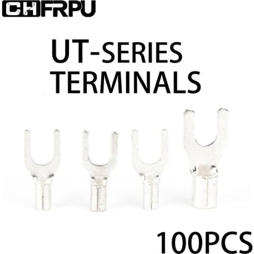 100PCS Cable Wire Connector Crimp UT Non-Insulated Ring Fork U-Type Tin-Plated Brass Terminals Assortment Kit
