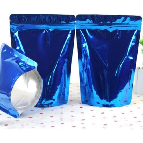 100 Pack, Stand Up Blue Aluminum Foil Zipper Bags, Colorful Resealable Mylar Food Safe Pouch for Cookie Coffee Meat Storage