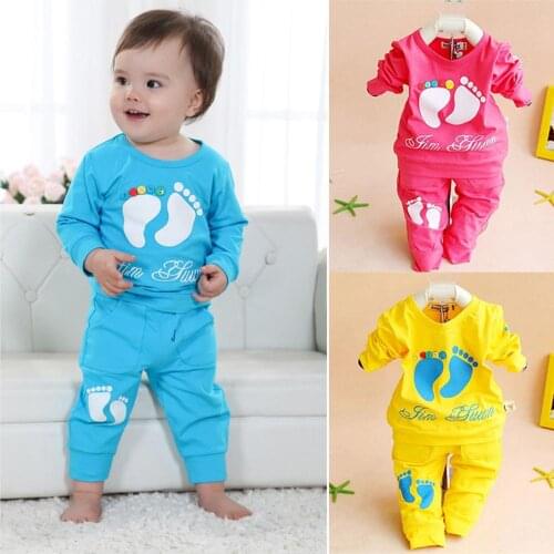 2018 Popular 2 Pieces Set T-shirt+Pants Cute Footprint Baby Girl Boy Newborn Clothing Outfit