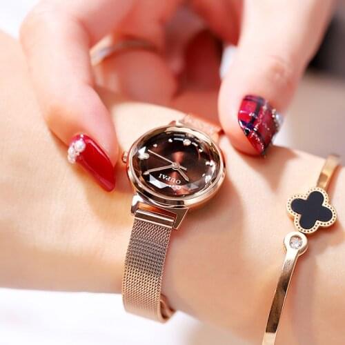 2019 OUPAI Womens Luxury Fashion Watches Diamond Glass Quiz Watch Leather Strap Watch Relogio Feminino Milanese Steel Strap