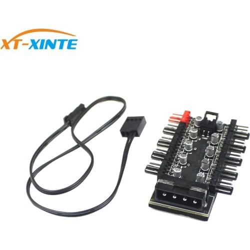 XT-XINTE 1 to 10 Cooling Fan Hub Splitter LED Cable PWM 4Pin 12V Power Supply Speed Controller Adapter for Bitcoin Miner