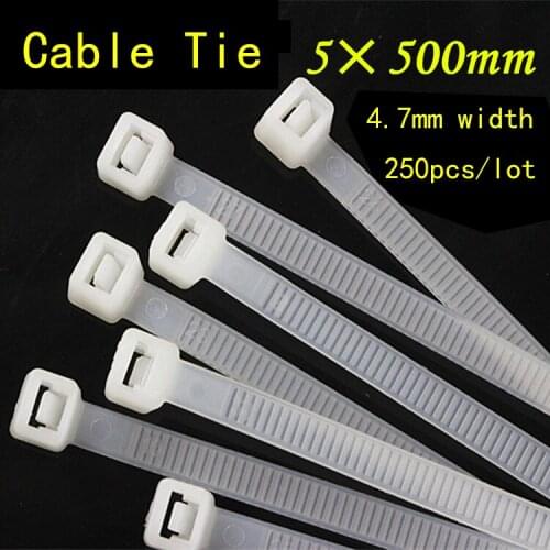 5*500mm Cable Zip Ties Plastic Wire Ties Nylon Tie Wraps Indoor and Outdoor for Home, Office, Garage and Workshop 250 Pieces