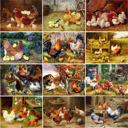 5D Diamond Painting Chicken Cock Baby Full Round Drill DIY Embroidery Cross Stitch Kits Mosaic Rhinestone Home Decor Gift