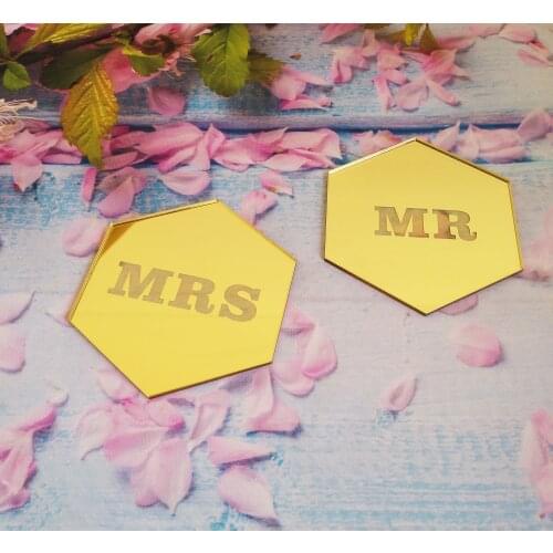 Bride and Groom Acrylic Mirrored Hexagon Place Cards, Geometric Bride and Groom Table Setting ,Wedding Place Cards, Bride and Gr