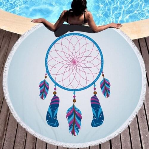 Boho Dreamcatcher Microfiber Round Beach Towel Thick Shower Bath Towels Summer Swimming Circle Mat Towels 550g With Tassels