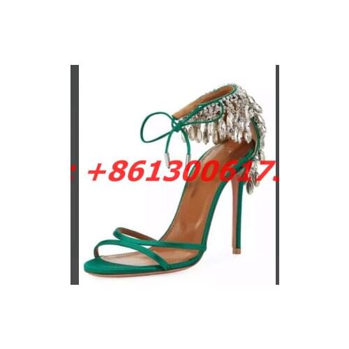 Brand woman summer banana leaf chunky heel sandal T strap rhinestones beading chunky heel open toe diamonds banana leaf sandals