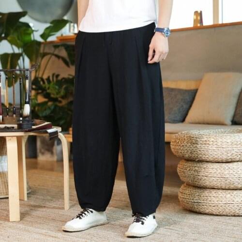 Mens Fashion Solid Color Elastic Waist Casual Wide Leg Pants Man Streetwear Wild Loose Hip Hop Harem Pants Male Plus Size 5XL
