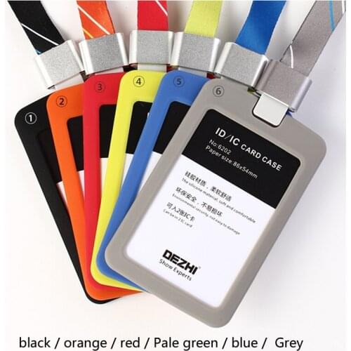 DEZHI Candy Colors Silaca Gel ID Card Badge Holders,Business High Quality Card Holders Badge with Fashional Stripe/Solid Lanyard