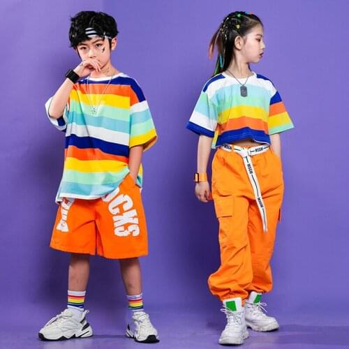 2021 ChildrenS Day Summer Short Sleeved Loose Pants Hip Hop Dance Costumes For Kids Jazz Modern Dance Wear Rave Clothes DQS6830