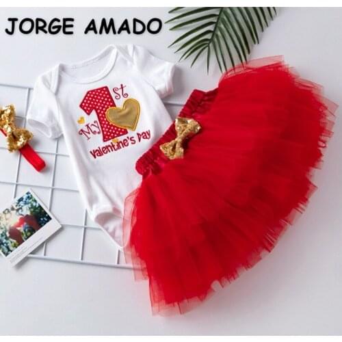 2021 New Summer Valentine Day Baby Girls 2-pcs Sets Cartoon Unicorn Crown T-shirt + Tutu Skirt Outfits Children Jumpsuit E011