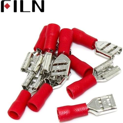 FDD1.25-250 Female Insulated Electrical Crimp Terminal for 0.5-1.5mm2 wire Connectors Cable Wire Connector Terminal AWG 22-16