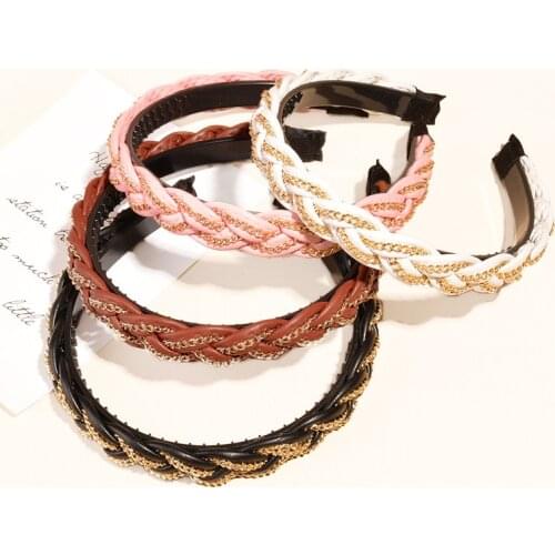 Creative Pu Weaving Thin Hairbands Engagement Birdal Hair Accessories Fashion Women Metal Chain Headbands Headdress Wholesale