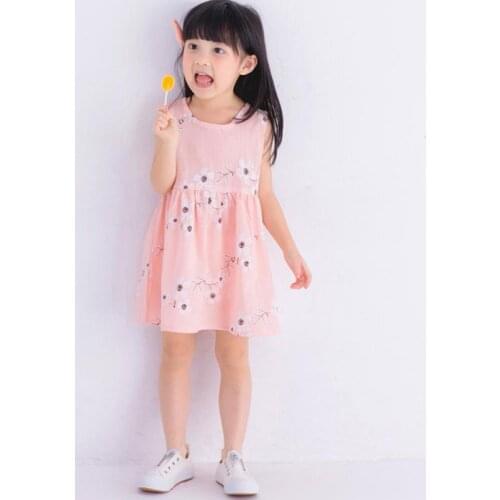 Fashion Baby Girls Party Dresses Sleeveless Cotton Linen Breathable Blend Blouse For Kids Girls Summer Party Princess Dresses