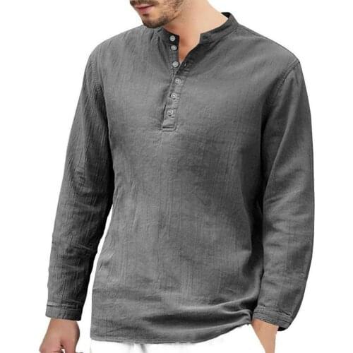 Mens Baggy Cotton Linen Soid Color Long Sleeve Retro T Shirts Tops 2021 New Fashion Button T Shirts For Men Plus Size S-2XL