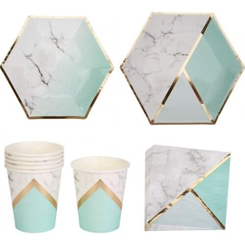 Hexagon Irregular Dinner Plate Set Birthday Baby Shower Festival Party Tableware Disposable Paper Dish Pink Green Bronzing