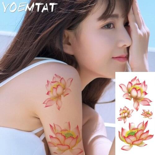 Lotus flower arm shoulder tattoo stickers flash henna tattoo fake waterproof temporary tattoos sticker women on body
