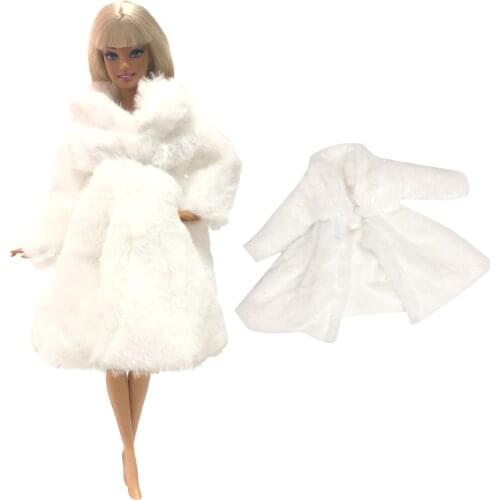 NK 1x Doll White Long Sleeve Soft Fur Coat Dress Winter Warm Casual Wear Accessories Clothes for Barbie Doll Kids Toy 02D 5X