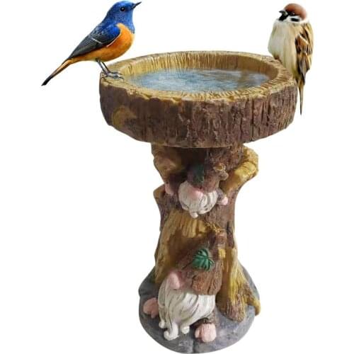 New Full-Size Dwarf Garden Birdbath With Miniature Fairy House In A Tree Stump Hand-Painted All-Weather Wood-Look Resin Supplier