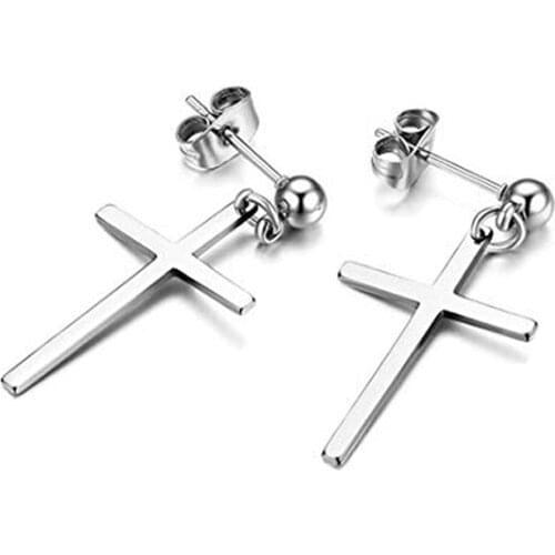 Charming Fashion Punk Gothic Stainless Steel Stud Earring Cross Pendant Cartilage Earrings For Cool Women Girl Gifts