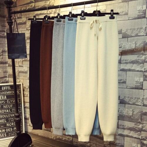 Autumn and winter fashion temperament new thick knitted harem pants women loose casual sweater tied solid color trousers