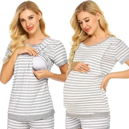 Women Maternity Pajamas Sleepwear Sets Nursing Short Sleeve Breastfeeding Pregnancy Nursing Pajamas Two-piece home service