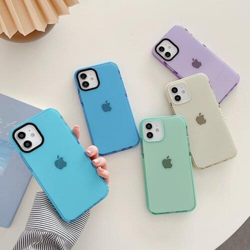 Moskado Transparent Phone Case For iPhone 11 12 Pro Max Mini X XR XS Max 7 8 Plus SE 2020 Fluorescent Solid Soft TPU Back Cover
