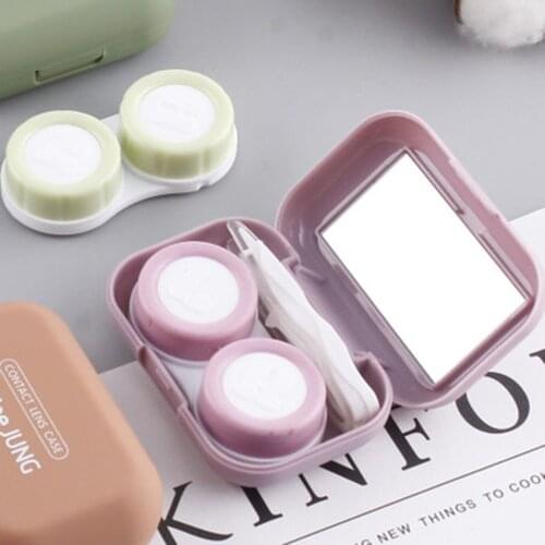 1Pcs Mini Rubber Contact Lens Case With Mirror Colored Contact Lenses Box Eyes Contact Lens Container Eyewear Kit Gift
