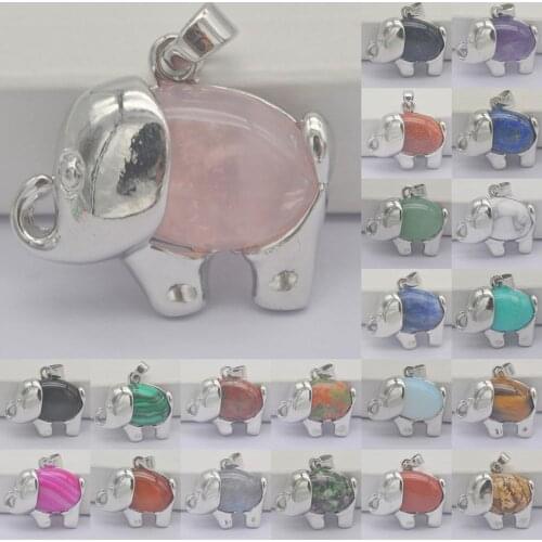 Rhodonite/Labradorite/Sandstone/Crystal/Lapis/Carnelian/Opal Stone GEM Pendant Elephant Animal Jewelry For Woman Gift