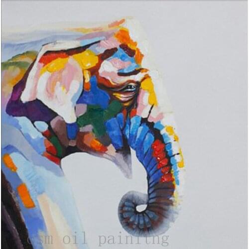 High Hand Paint Modern Abstract Fine Art Decorative Colorful Animal Hang Picture Handmade Elephant Knife Oil Painting on Canvas