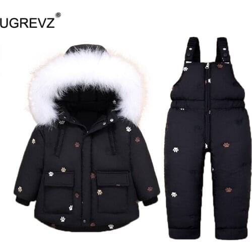 2020 New Winter Children Clothing Sets 2Pcs Thick Down Jacket Overalls Baby Boys Warm Jumpsuit Kids Girls Snowsuit 12M 2 3 Year