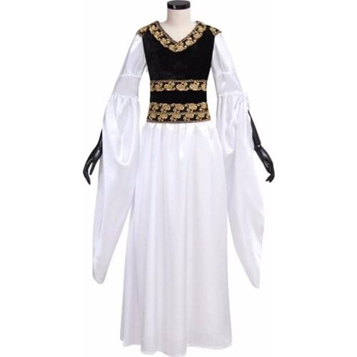 Adults Dress Vintage Custom Made Medieval White Dress Black Vest Costume Cosplay for Halloween Carnival Party