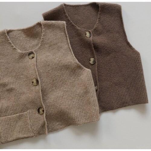 Baby Boys Girls Sleeveless Knitting Cardigan Spring Autumn Kids Retro Pocket Vest Childrens Knitted Button Vest Cardigan