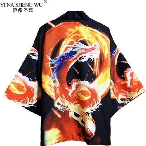 Yukata Men Kimono Cardigan Dragon Print Women Japanese Kimono Traditional Shirt Amine Cosplay Costumes Chinese Style Male Coats