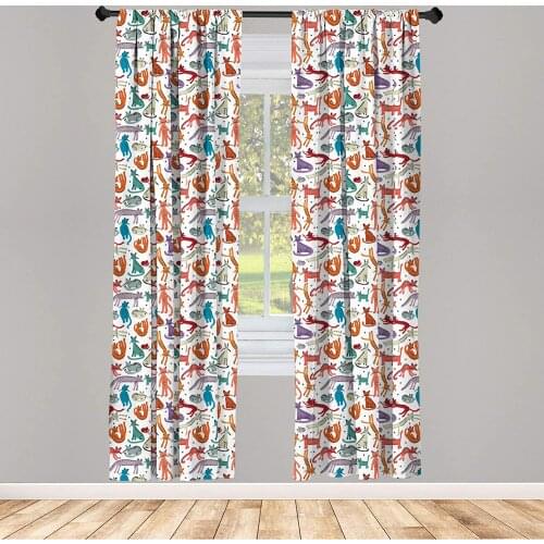 Cats Curtains Cheerful Sketch Art of Kittens in Pastel Colors Positions Animals Window Treatments for Living Room Bedroom Decor