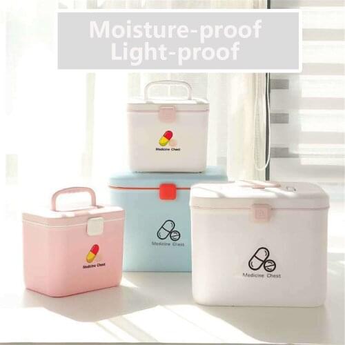 Portable First Aid Kit 2 Tiers Plastic Medicine Storage Box Kit Drug Pills Organizer Chest for Home Family Emergency