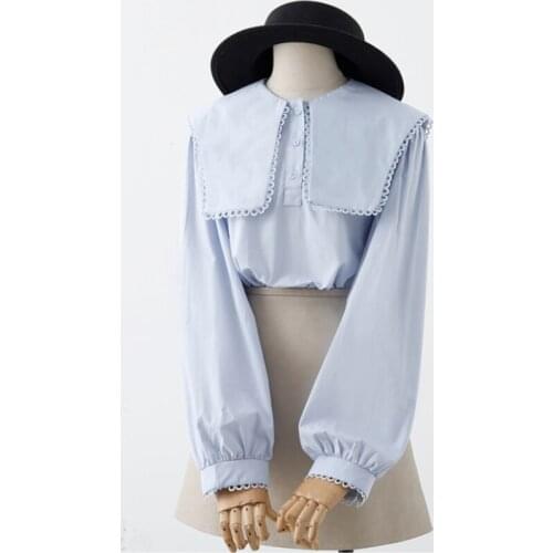 Big Collar Women Shirts Spring New Design 2021 Solid Loose Long-Sleeved Casual All Match Female Outwear Tops